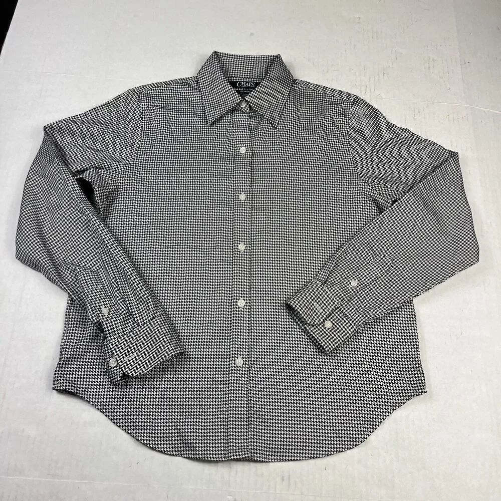 Chaps Womens No Iron Button Down Shirt Plaid Long Sleeve Collared Top PS Petites